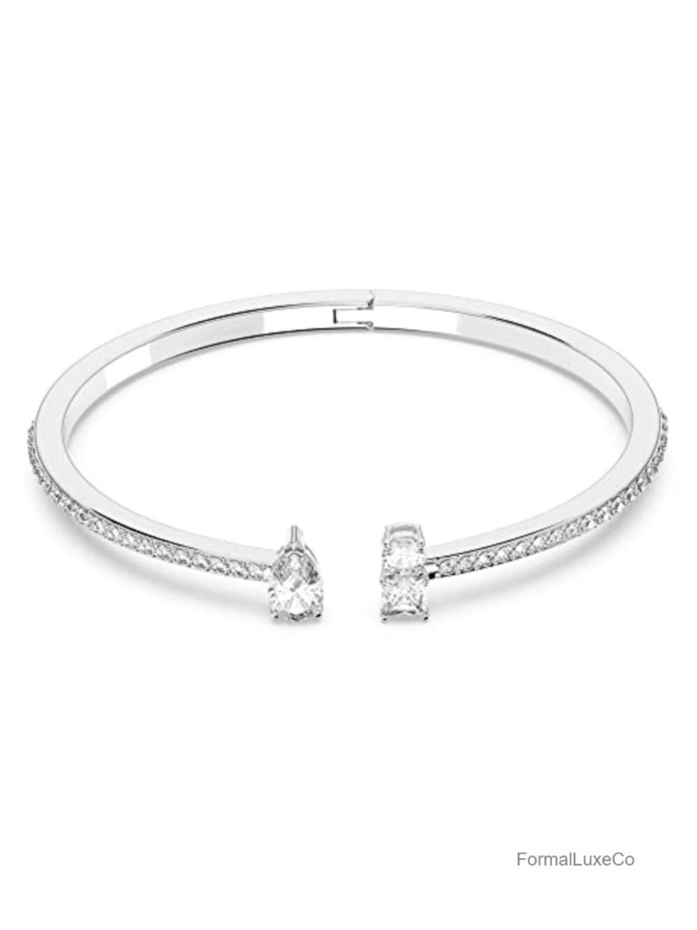 Cuff Bracelet with Pavé Crystals, Rhodium Tone Finish